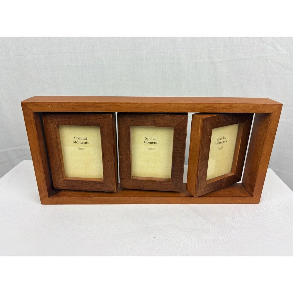 Special Moments Wood Rotating Triple Picture Frame Brown 3 Photo Swivel Display